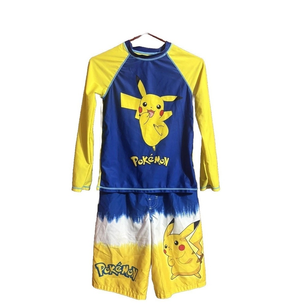Sz 10:12 Boys Pokemon Swim Trunks Shorts And Swim Shirt